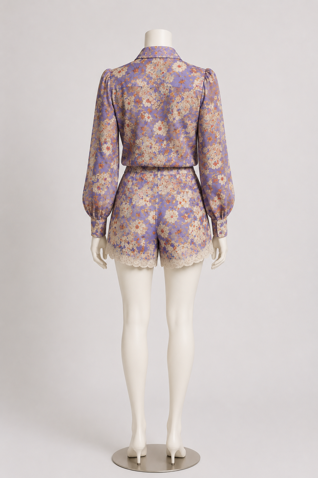 Lavender Heirloom Floral Shirt & Scallop Shorts Set
