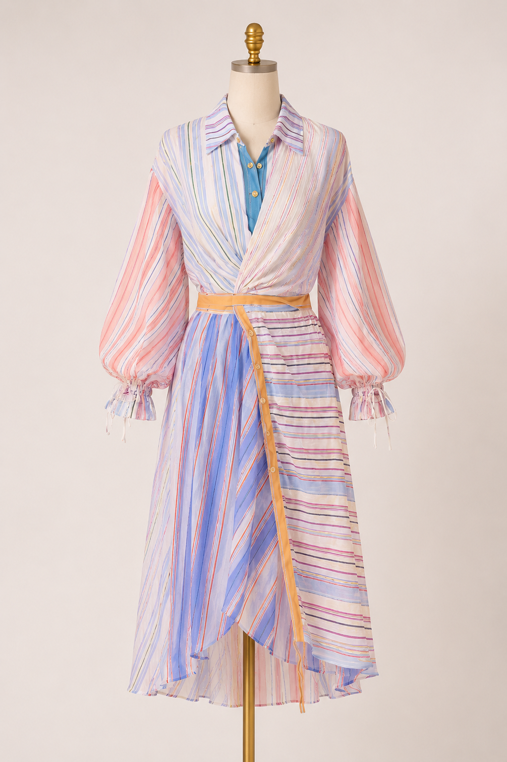 Stripe Waist-Tie Shirt Dress