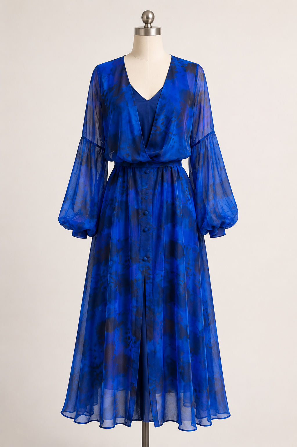 Midnight Blue Organza Tie Waist Maxi Dress