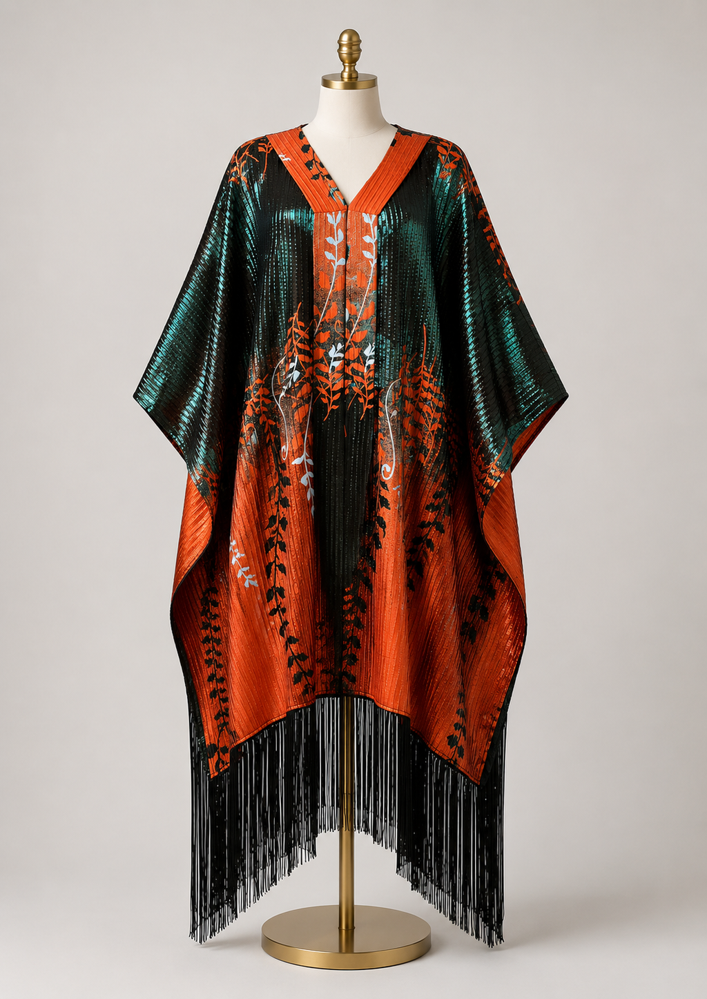Metallic Botanical Fringe Kaftan - Statement occasion Dress