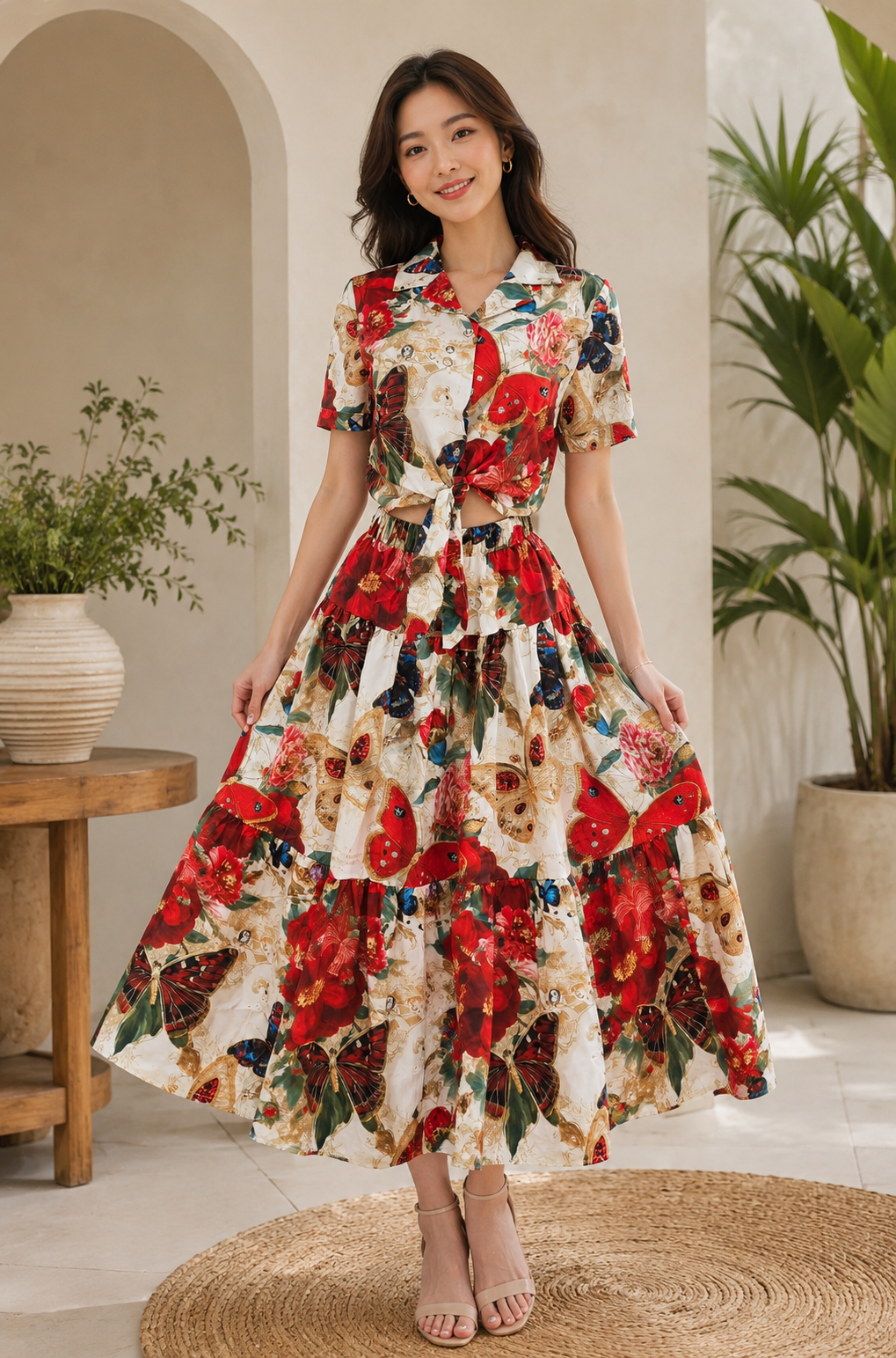 Butterfly Bloom Two-Piece Midi Set