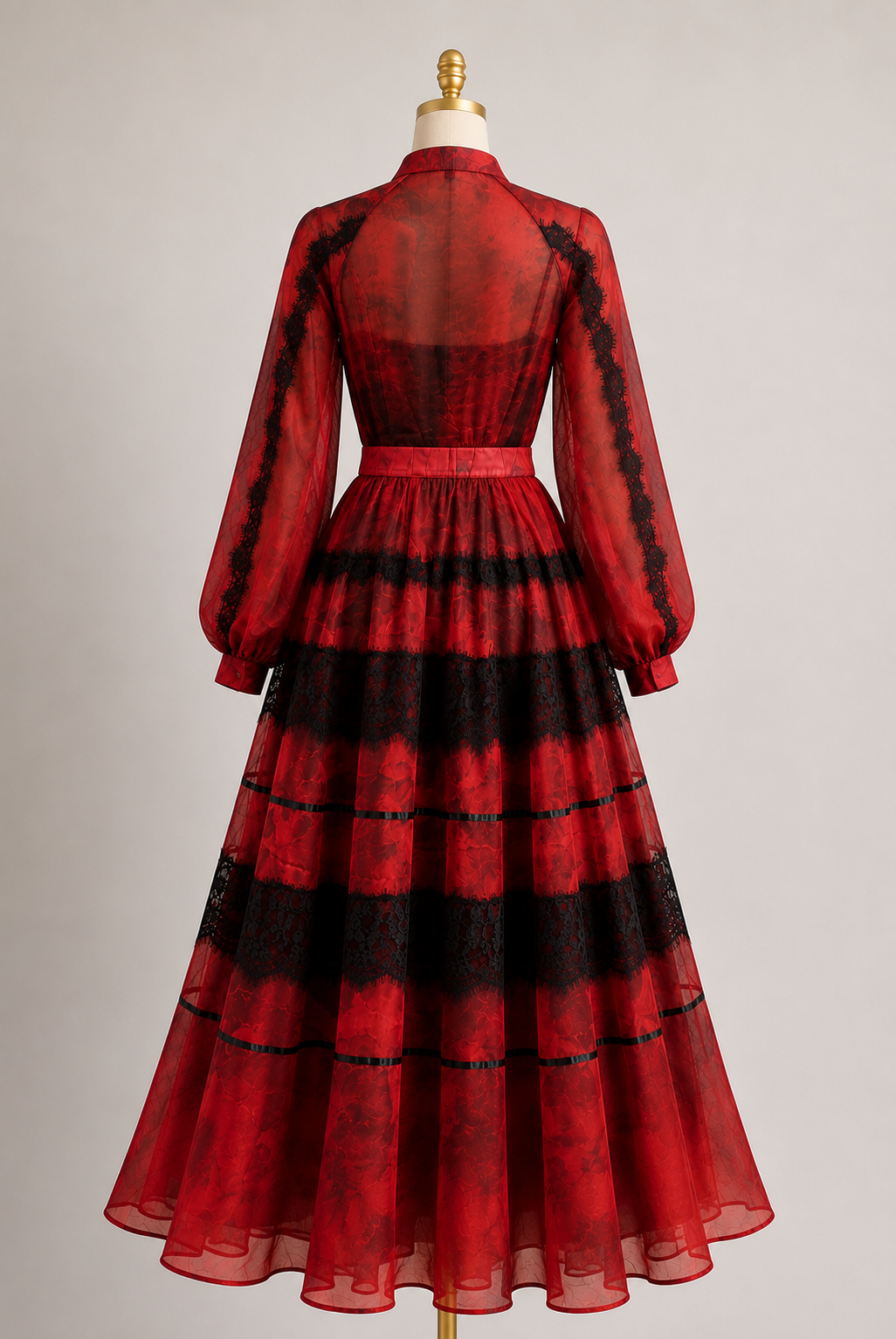 Crimson Noir Lace Tiered Maxi Dress