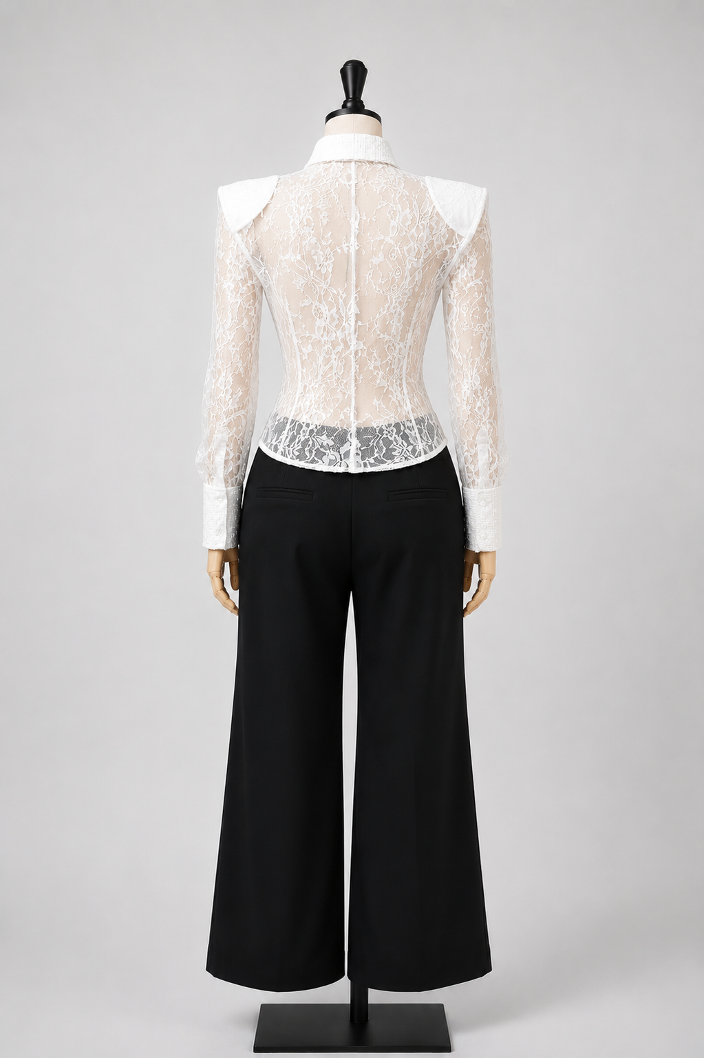Lace Illusion Blouse & Wide-Leg Trouser Set