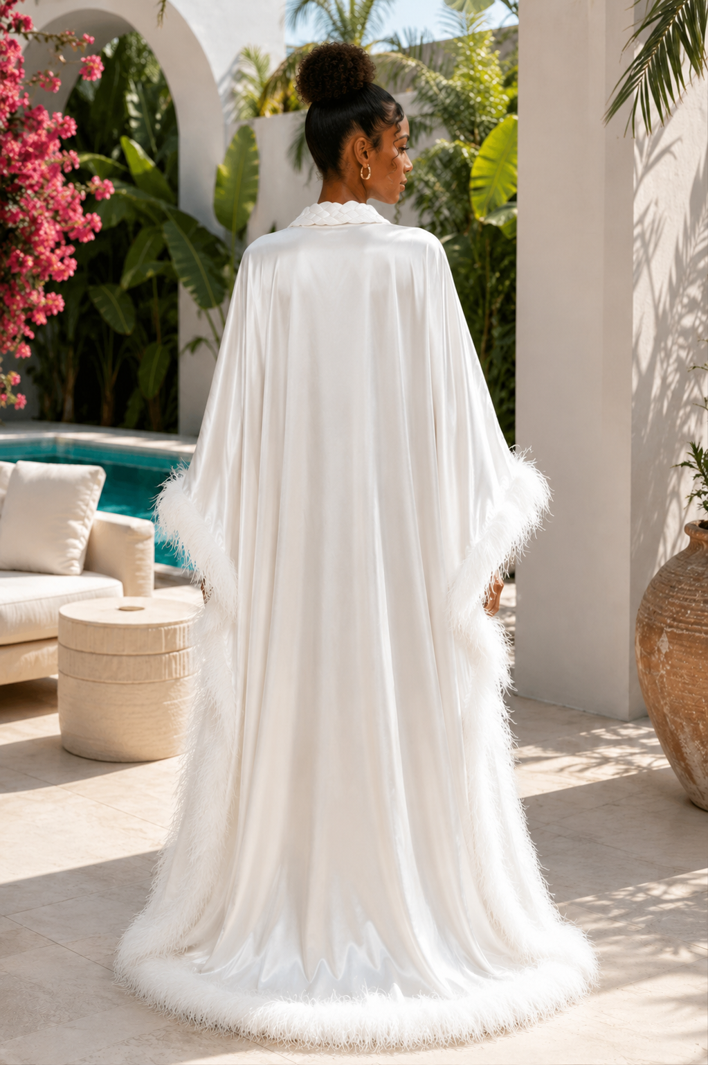 Azure Feather Trim Luxury Kaftan