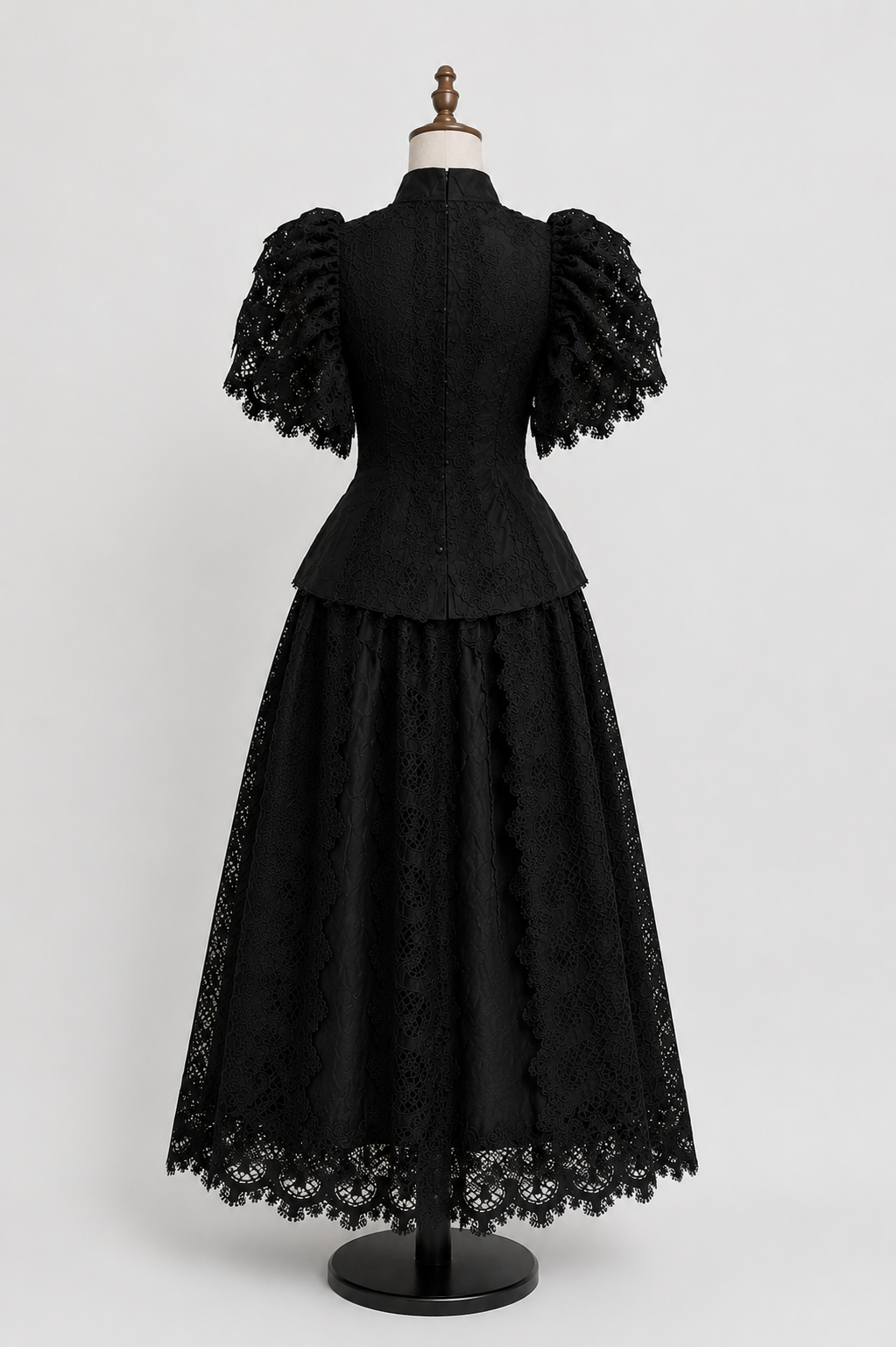 Elegant Black Lace Victorian - Inspired Two-Piece Dress Set