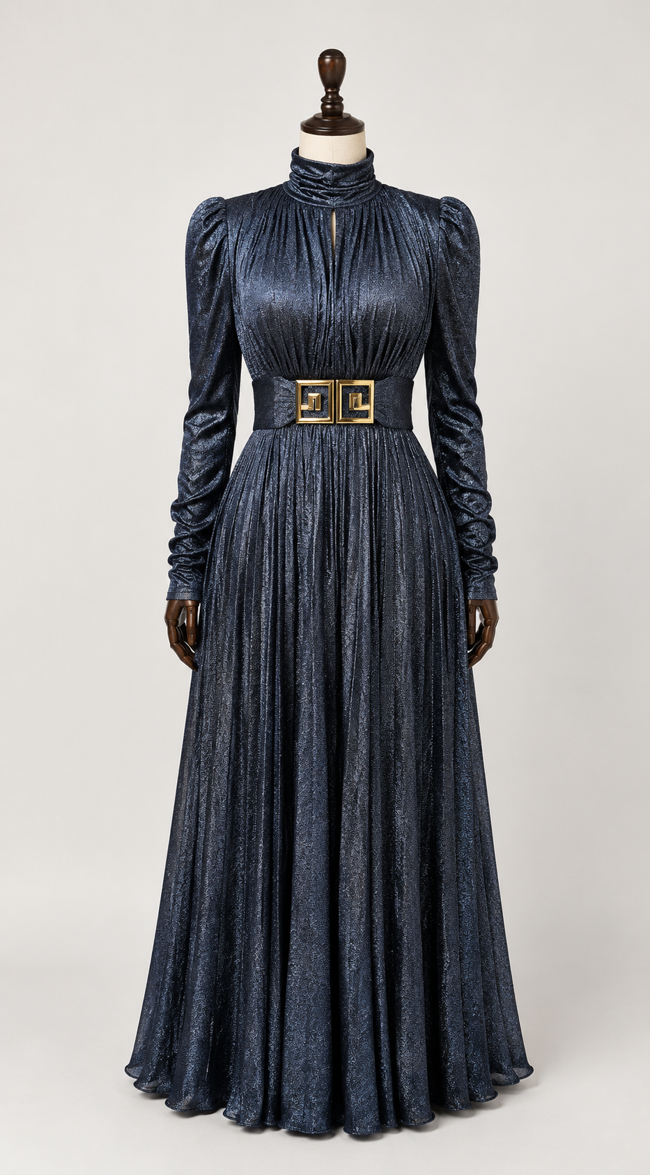 Metallic & Classic High Neck Pleated Maxi Dress Collection