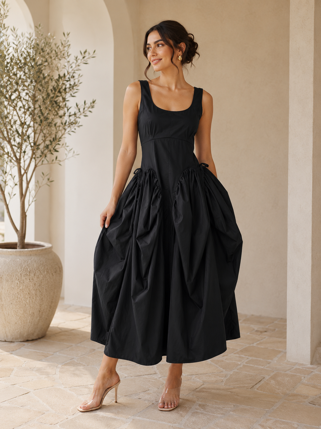 Sculptural Gathered Midi Dress