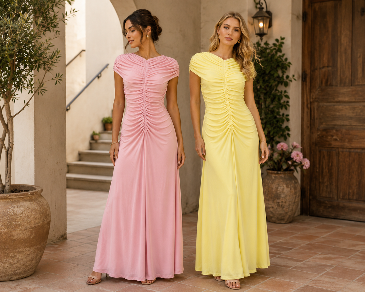 Ruched Maxi Evening Dress Collection