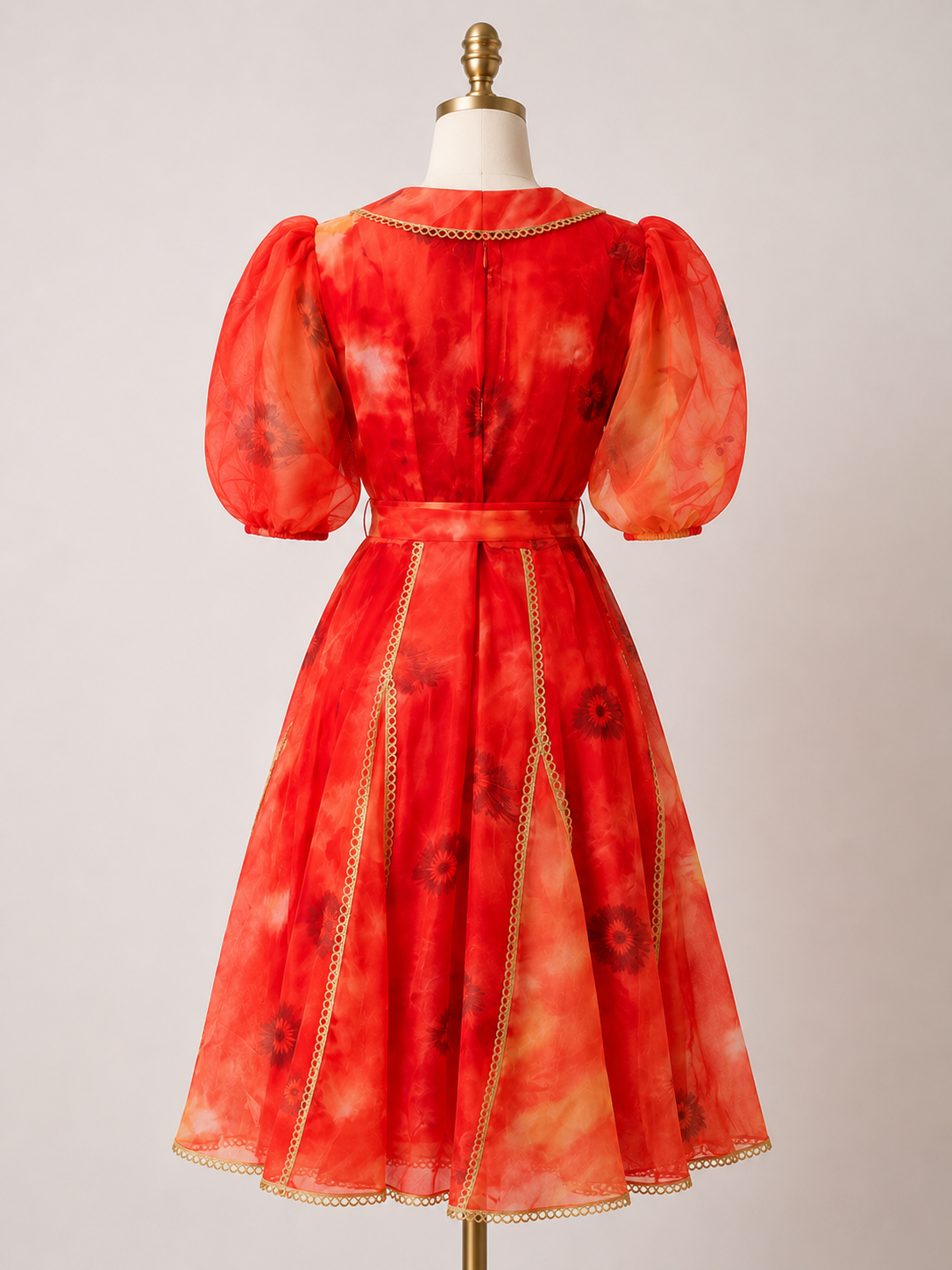 Scarlet Bloom Organza Midi Dress