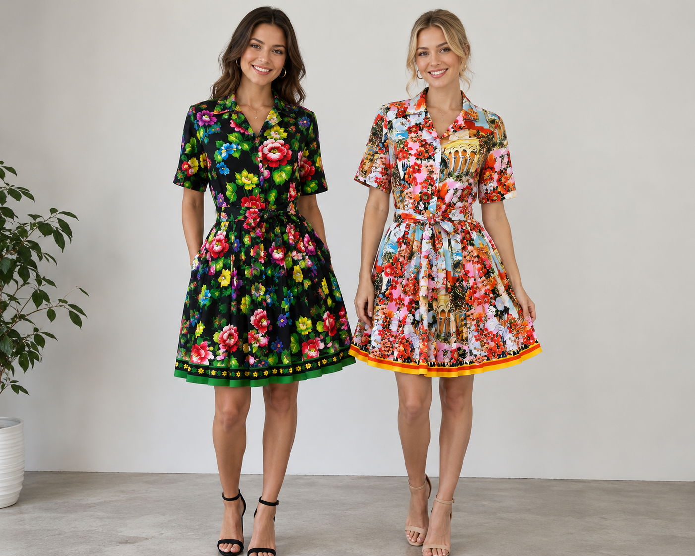 Vibrant Floral Shirt Dresses - Mediterranean & Botanical Print Collection