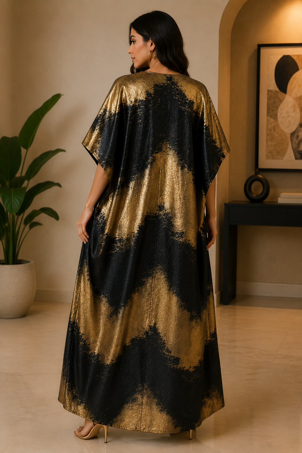 Midnight Gold Metallic Kaftan Dress