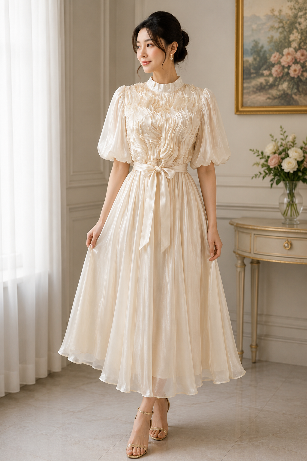 Elegant Ruffle Detail Organza Midi Dress Collection