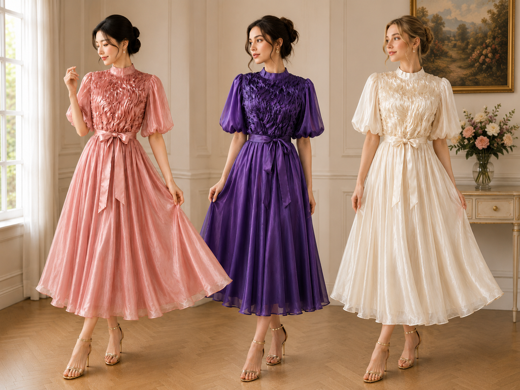 Elegant Ruffle Detail Organza Midi Dress Collection