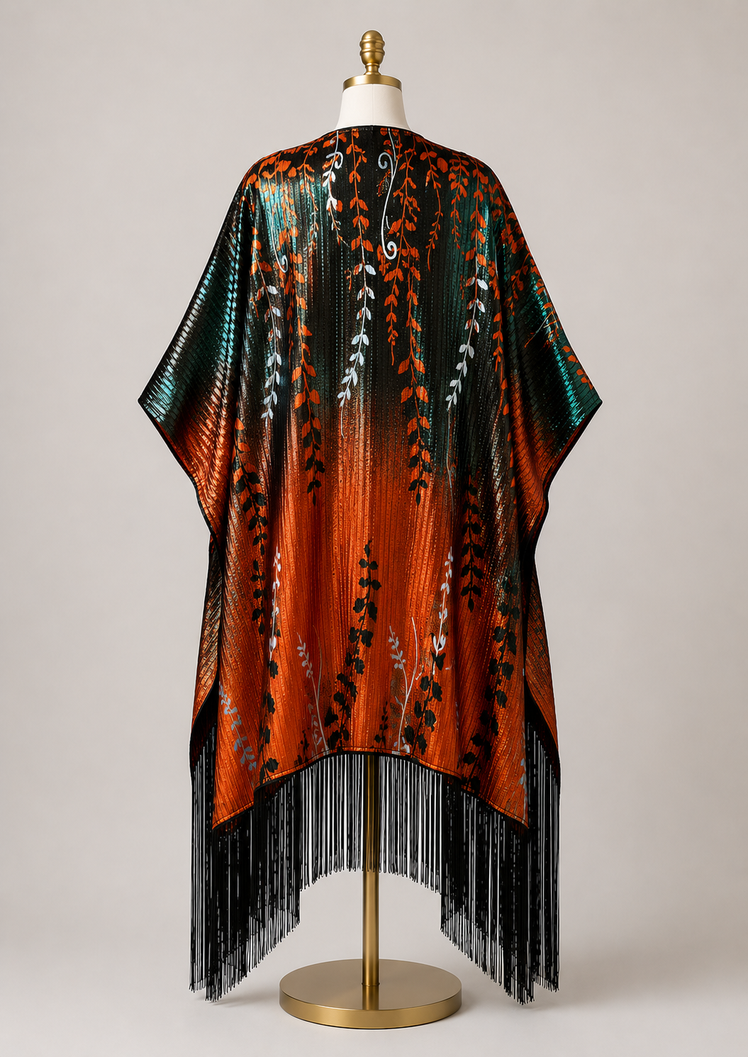 Metallic Botanical Fringe Kaftan - Statement occasion Dress