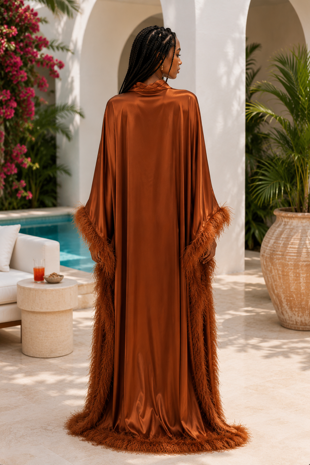 Azure Feather Trim Luxury Kaftan