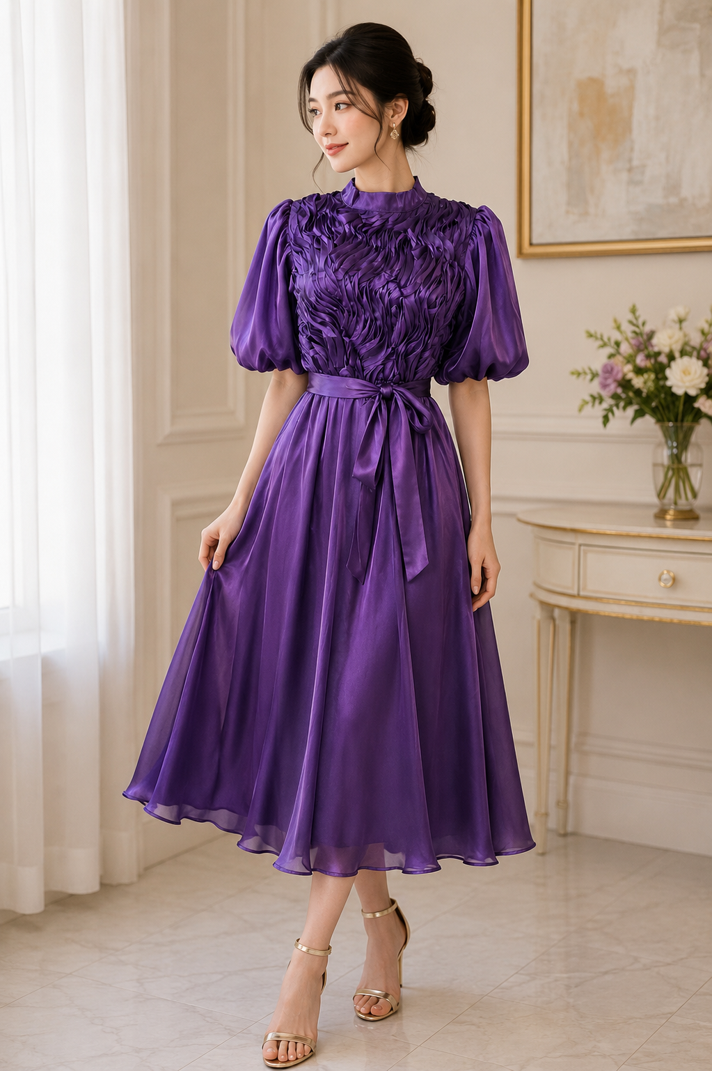 Elegant Ruffle Detail Organza Midi Dress Collection