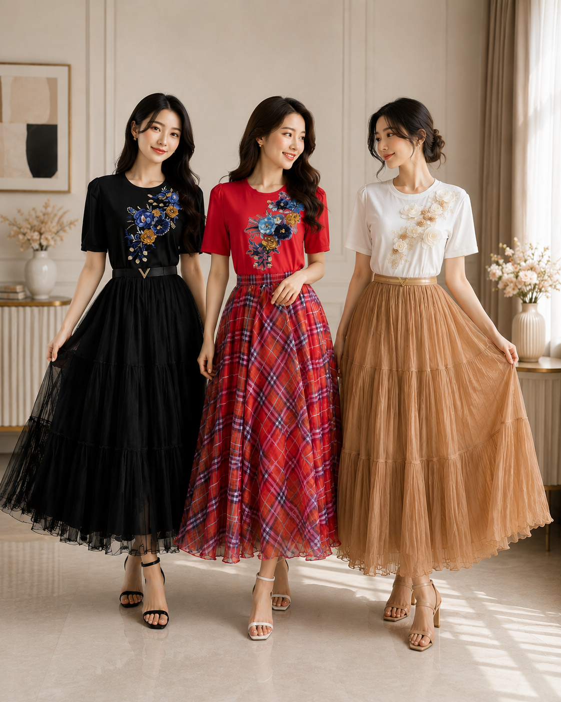 Elegant Embellished Occasion-wear Collection - Floral Embroidery & Organza Skirt Sets