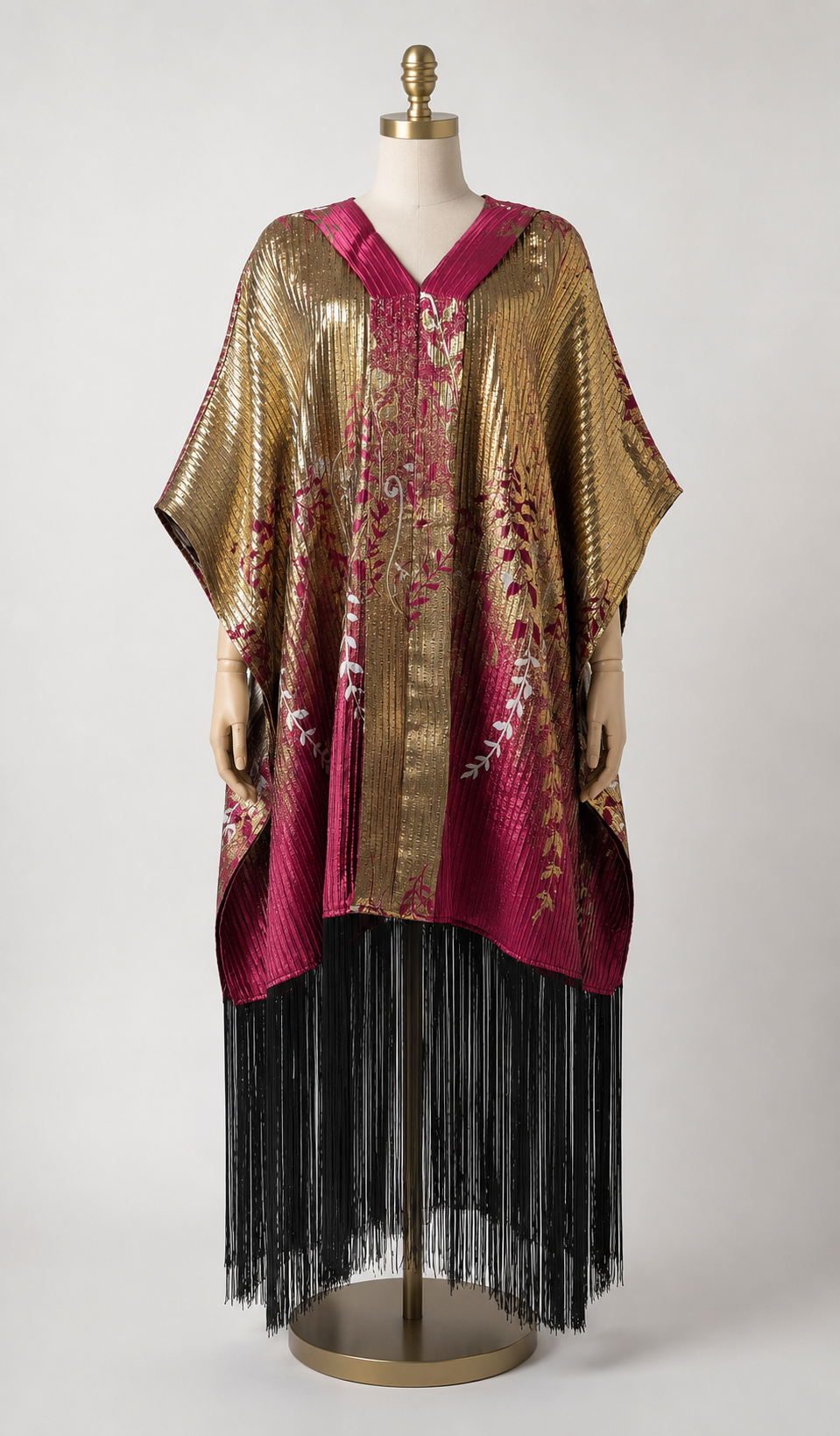 Metallic Botanical Fringe Kaftan - Statement occasion Dress
