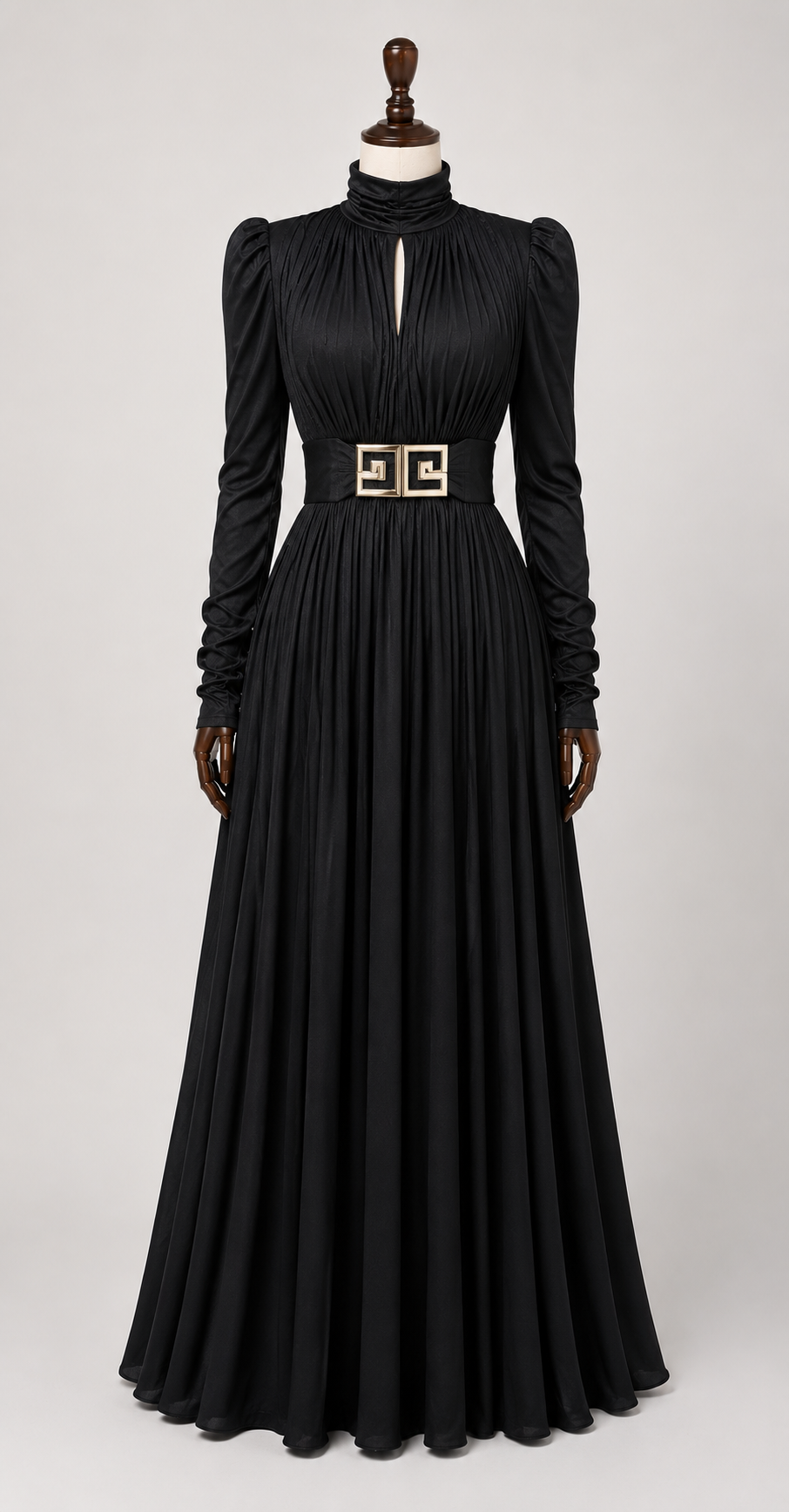 Metallic & Classic High Neck Pleated Maxi Dress Collection