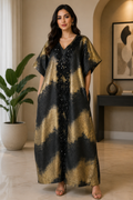 Midnight Gold Metallic Kaftan Dress