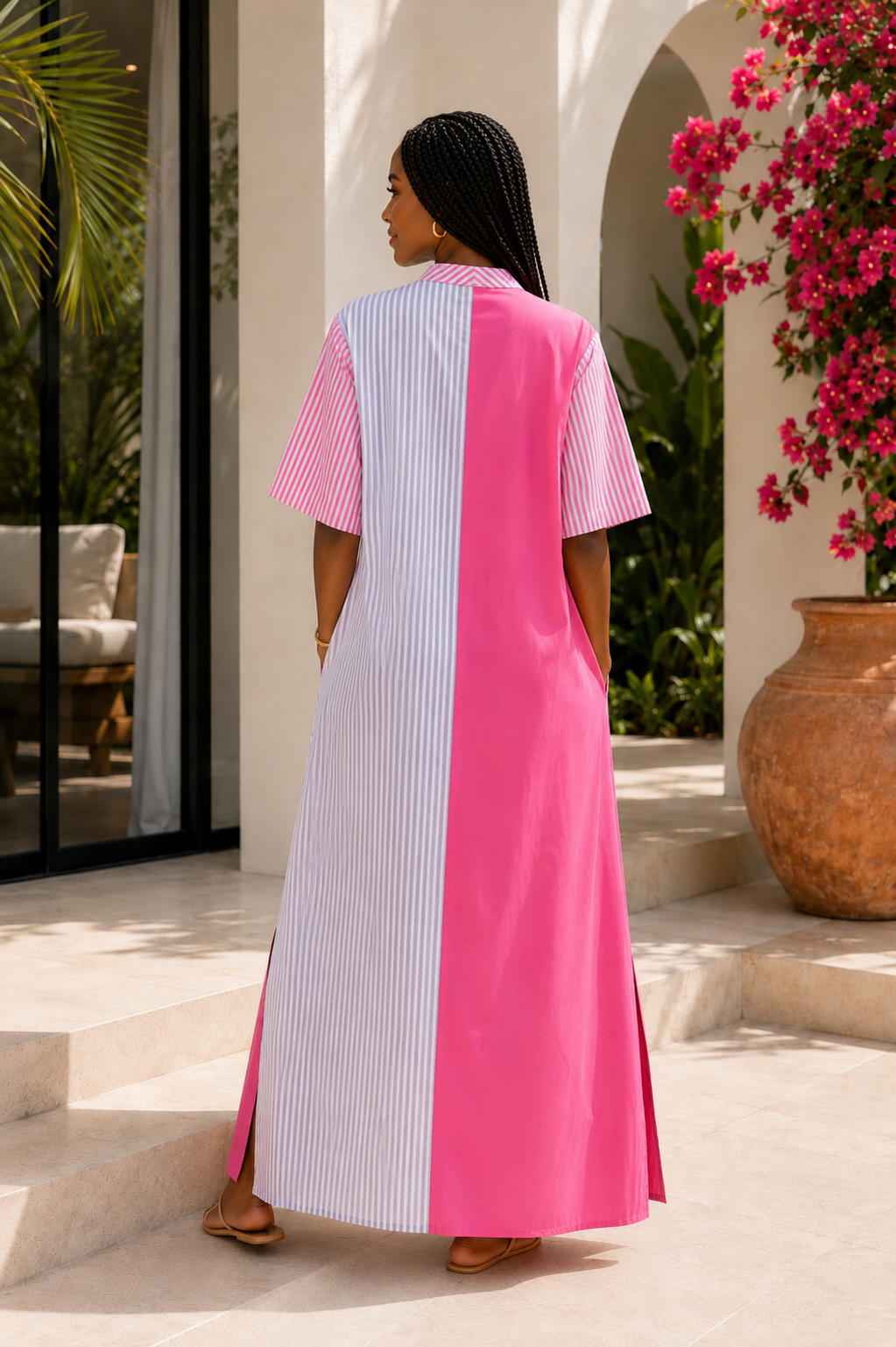 Positano Stripe Colorblock Shirt Maxi Dress