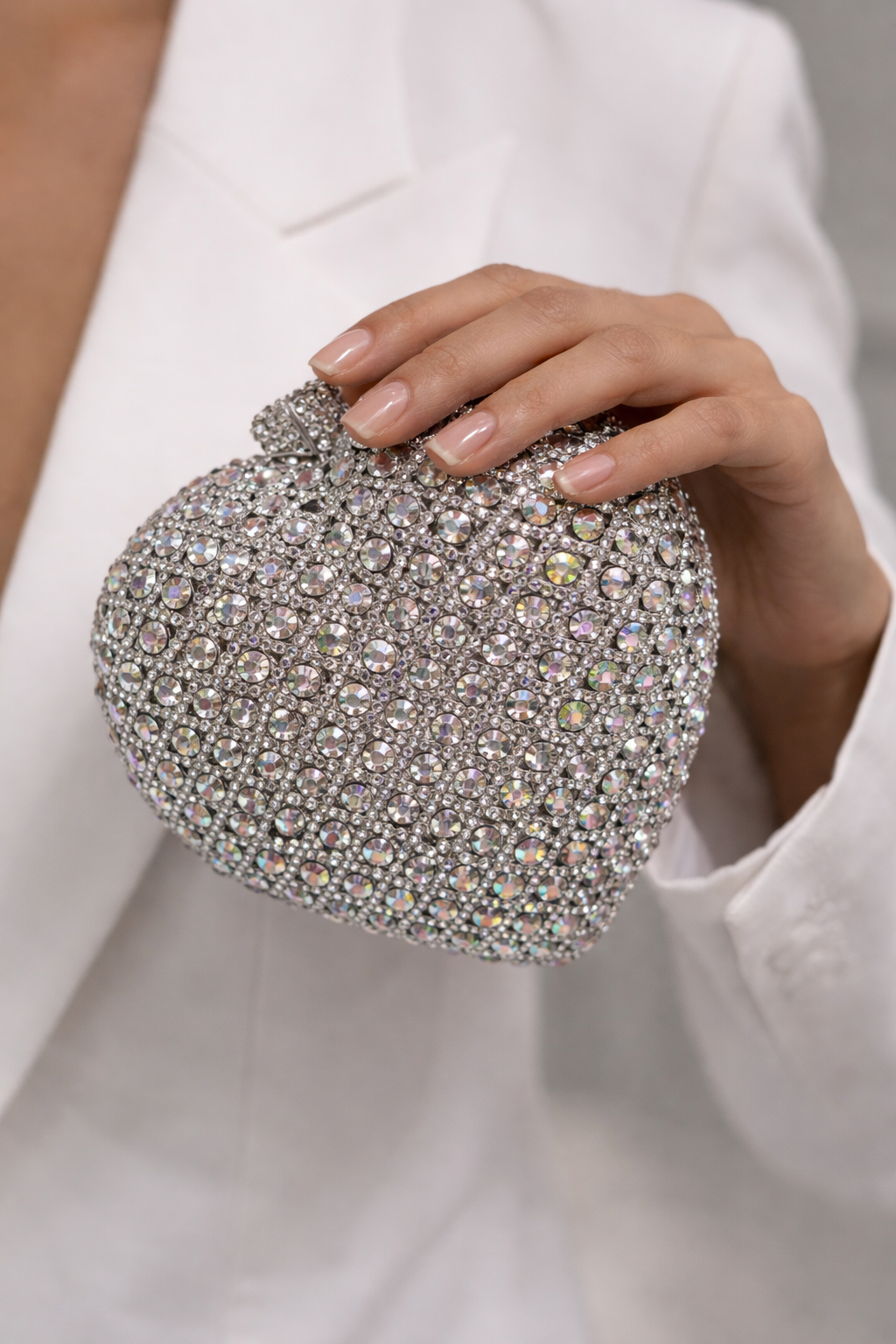 Silver Swarovski Heart Clutch