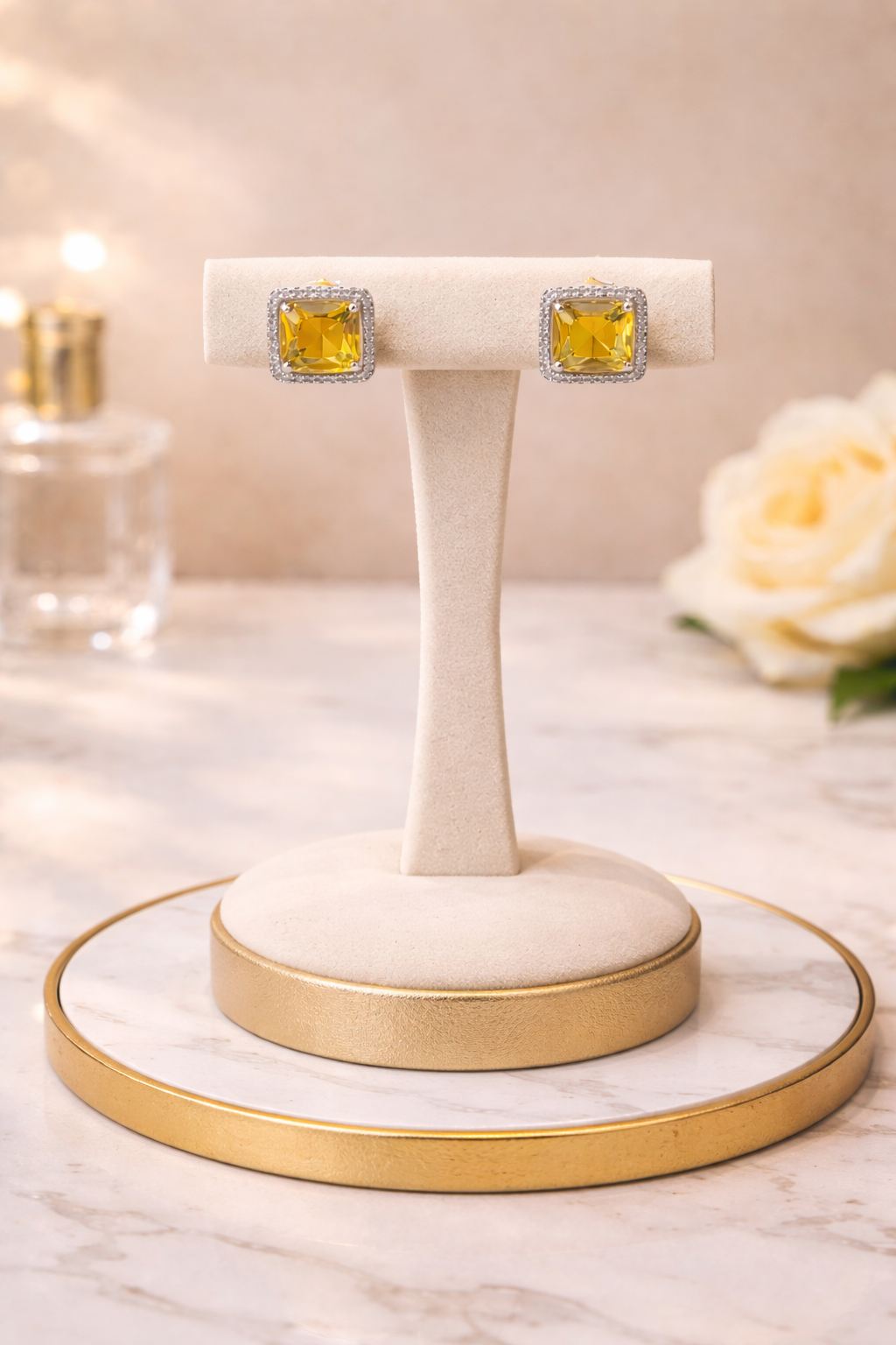 Silver & Emerald Radiance Square Halo Stud Earrings Collection