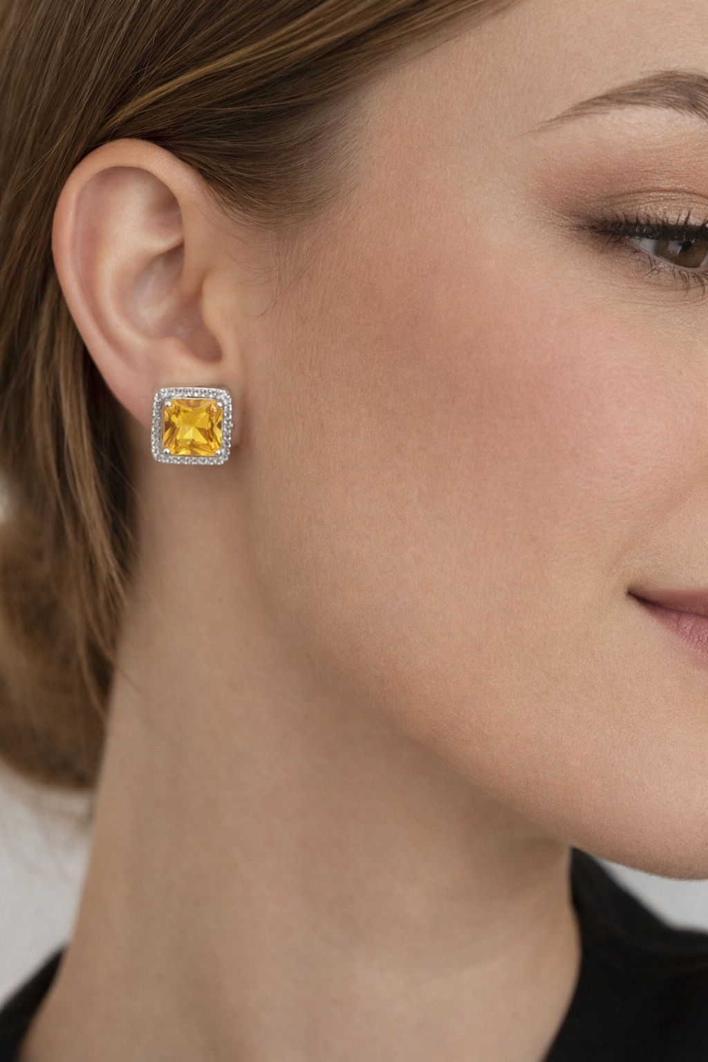 Silver & Emerald Radiance Square Halo Stud Earrings Collection