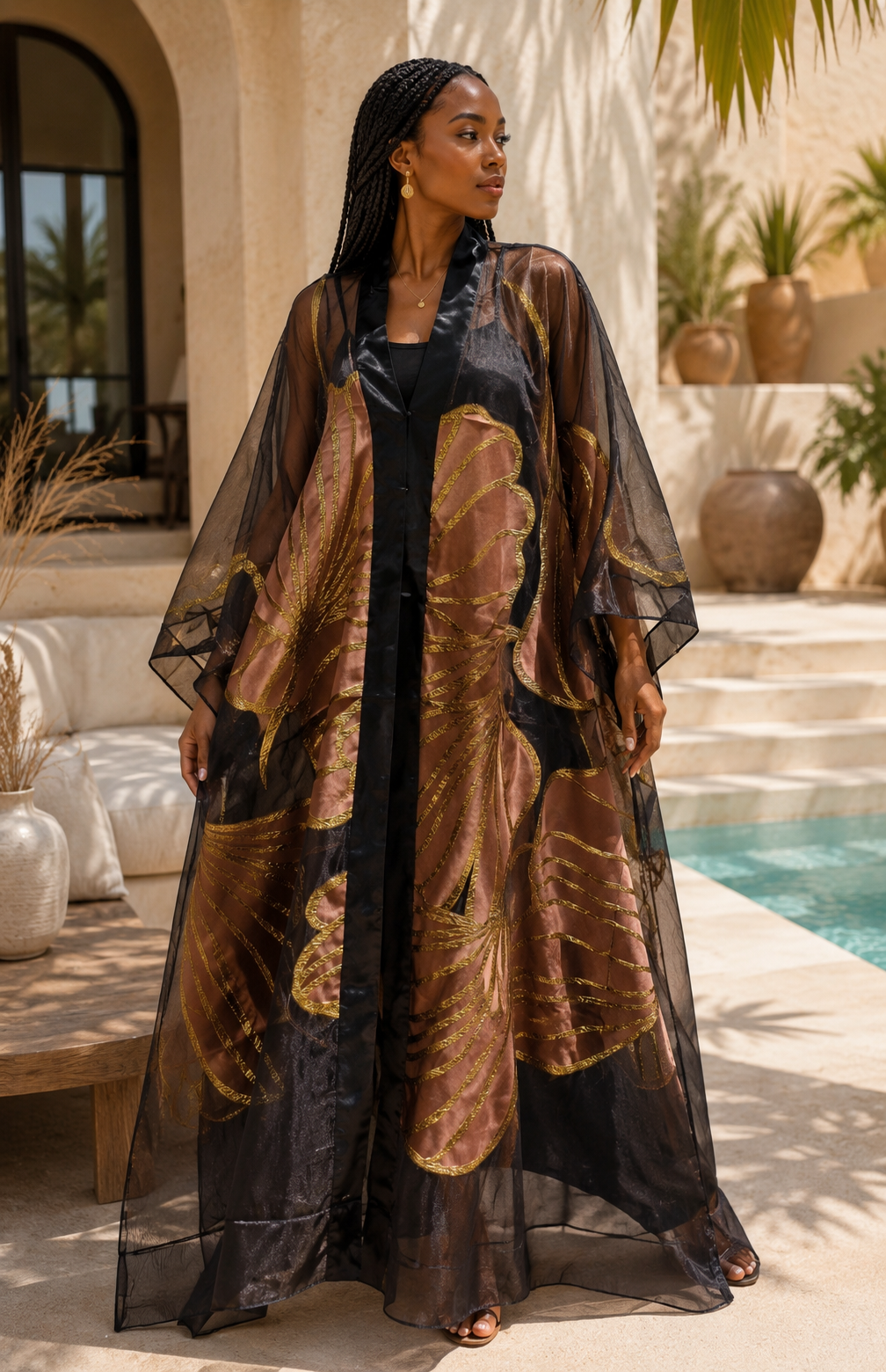 The Midnight Lotus Sheer Organza Kimono