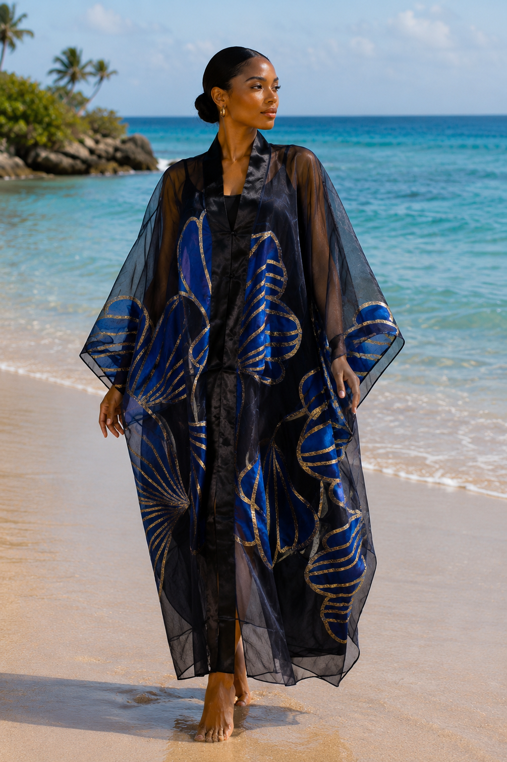 The Midnight Lotus Sheer Organza Kimono