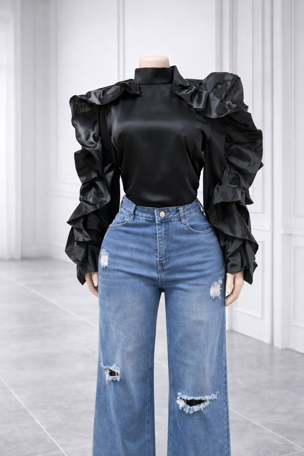 Statement Ruffles Sleeve Satin Top