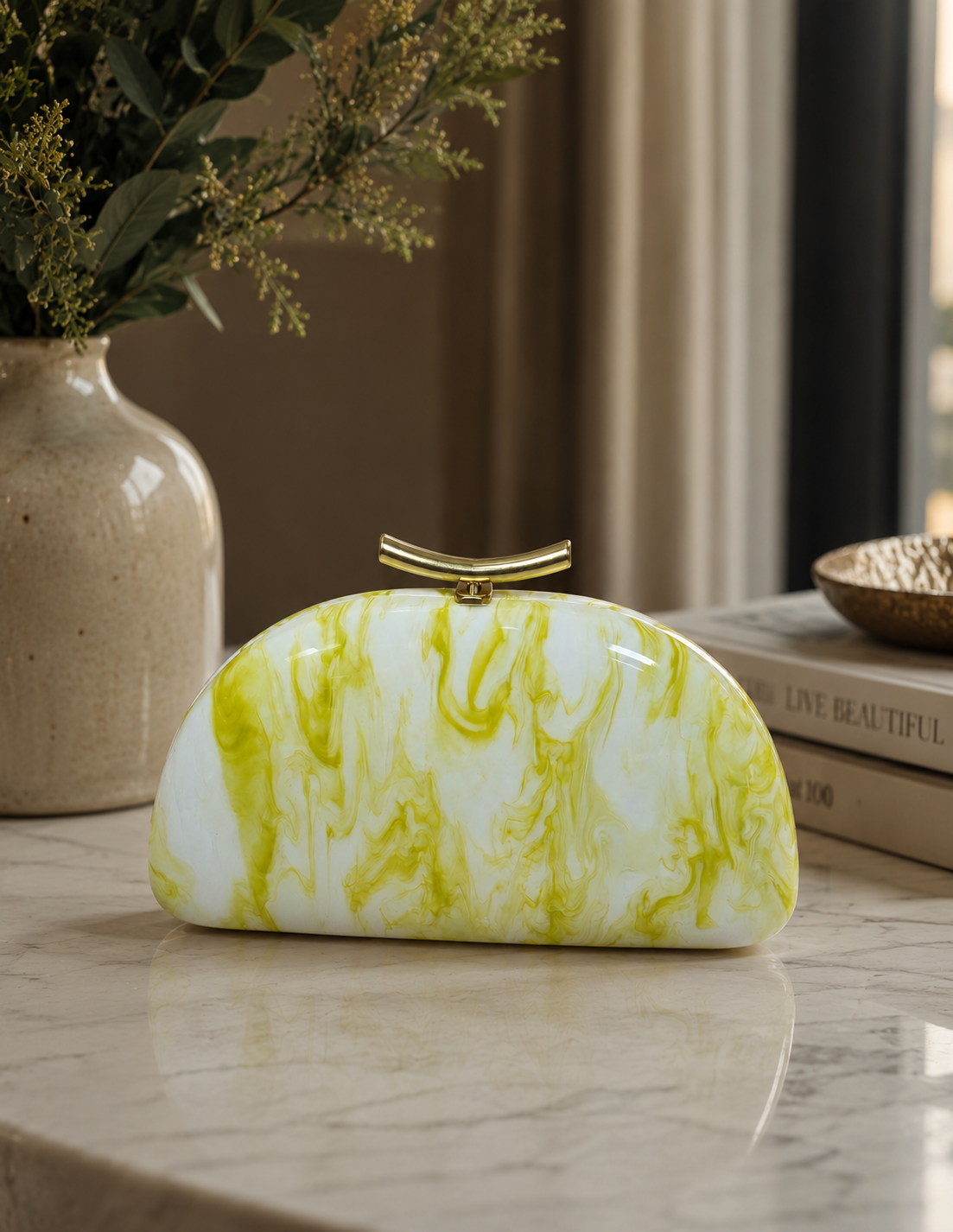 Citrine Marble Minaudière Clutch