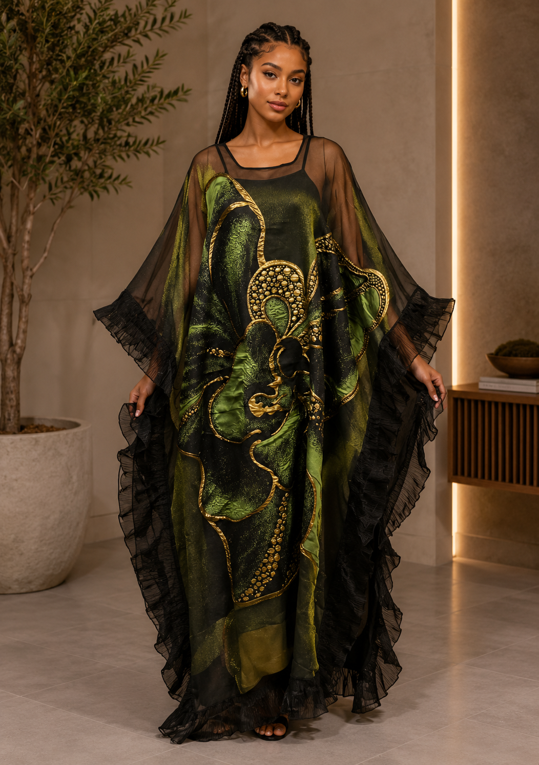The Midnight Lotus Sheer Organza Kimono