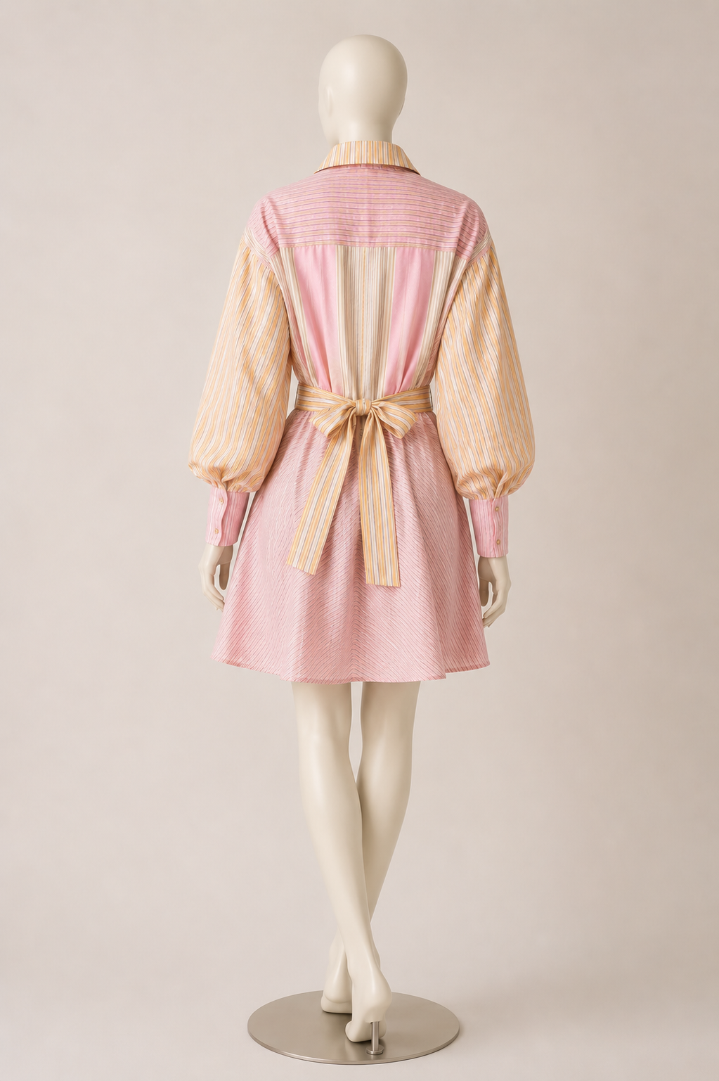 Stripe Waist-Tie Shirt Dress