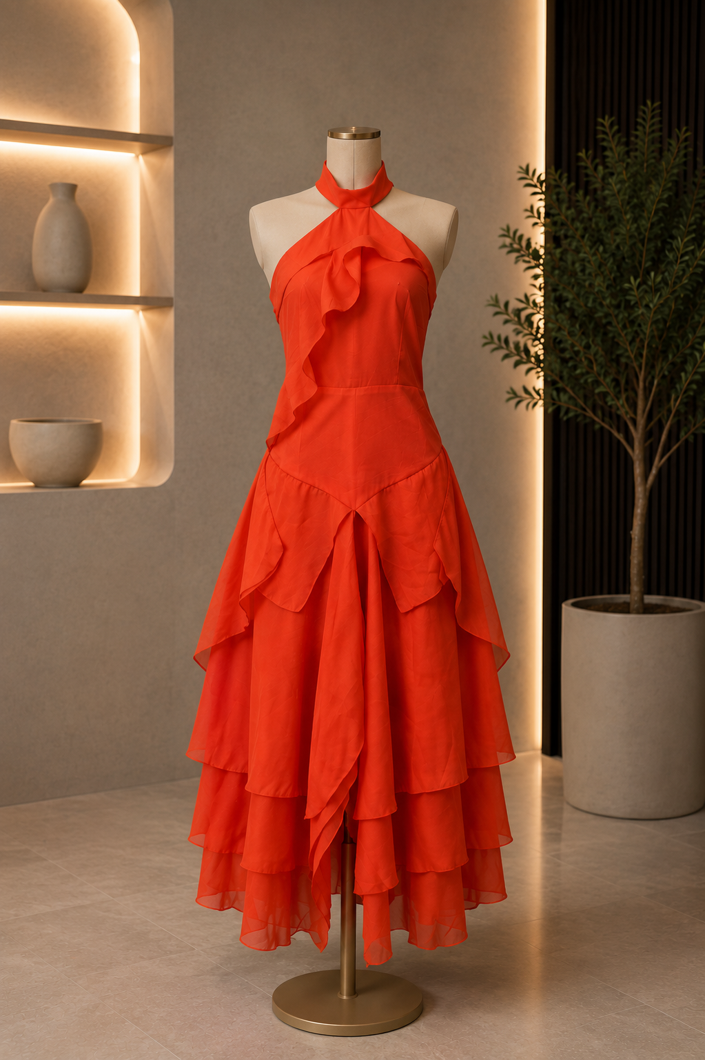 The Amara Cascade Halter Dress