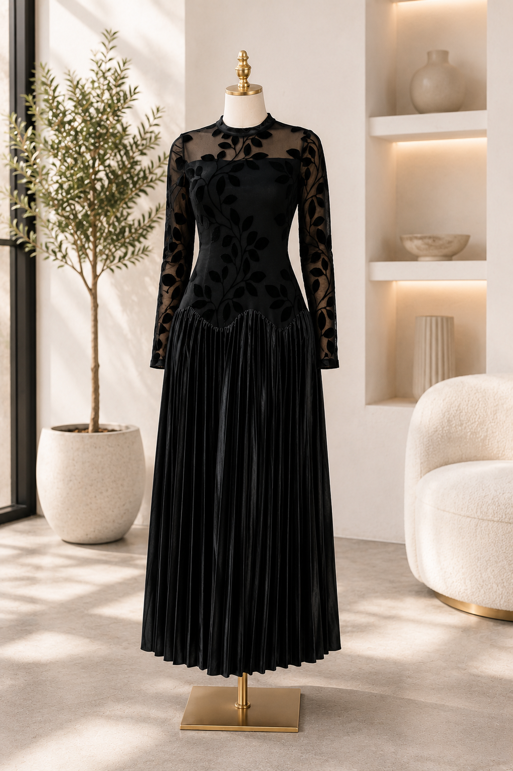 The Noirée Velvet Leaf Gown