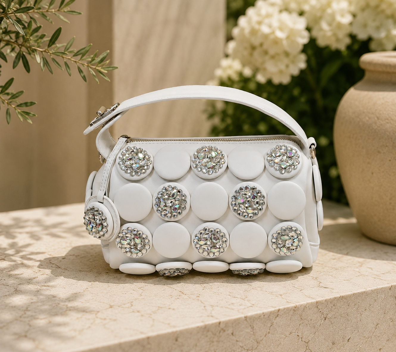 Ivory Stardust Embellished Shoulder Bag