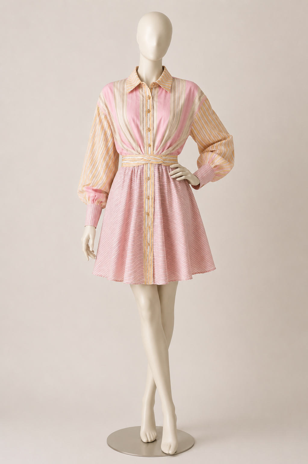 Stripe Waist-Tie Shirt Dress