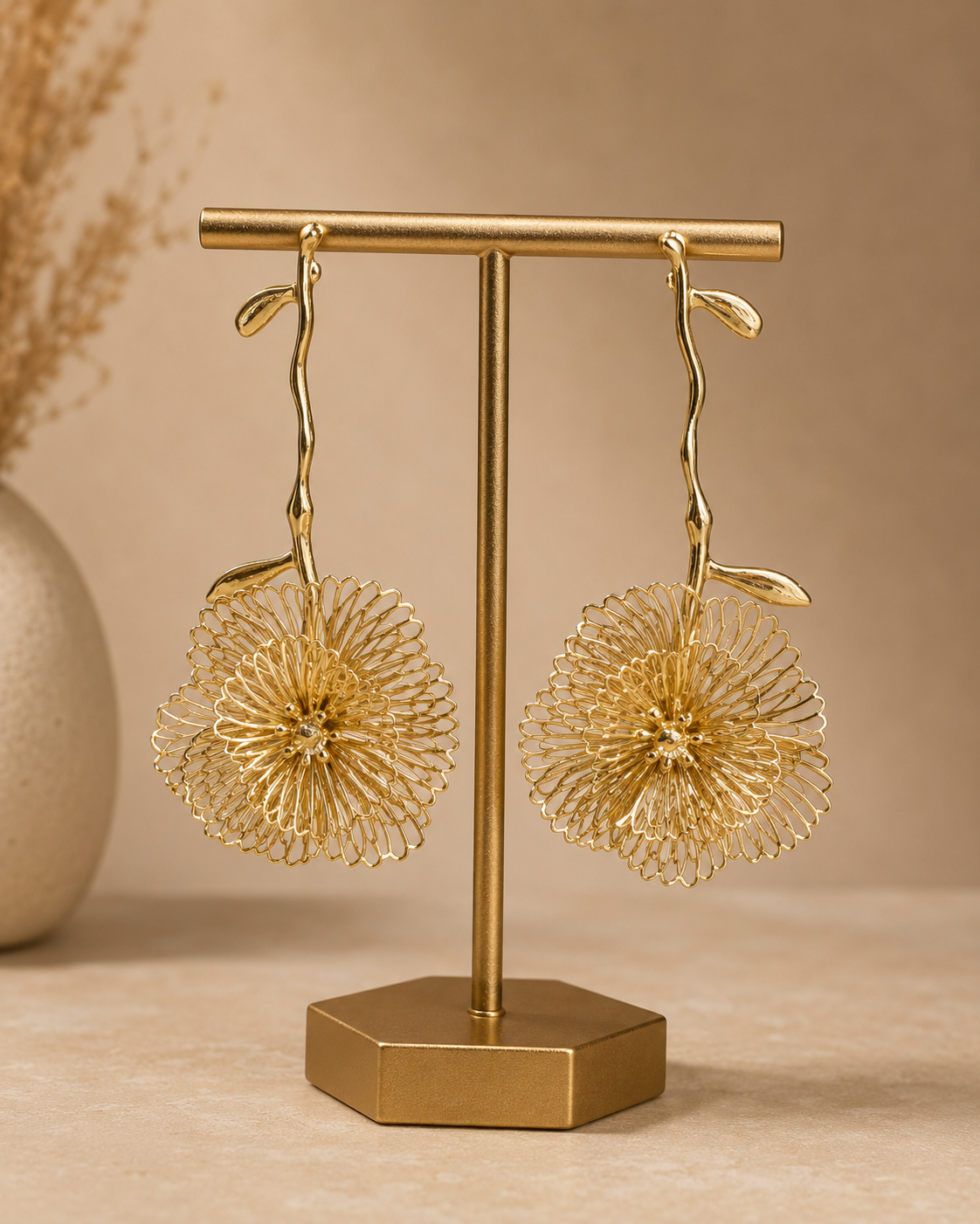 Golden Bloom Vine Drop Earrings