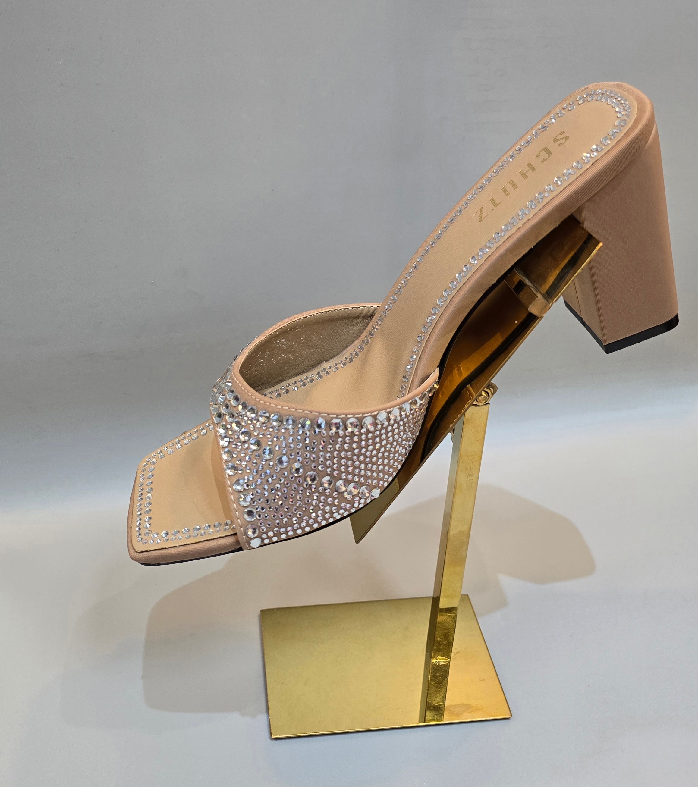 Hot Pink Rhinestone Block Heel Mule Sandals