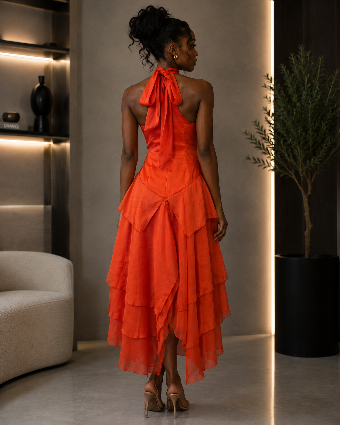 The Amara Cascade Halter Dress