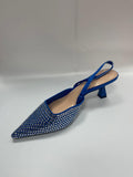 Blue Rhinestones Slingback Kitten Heels