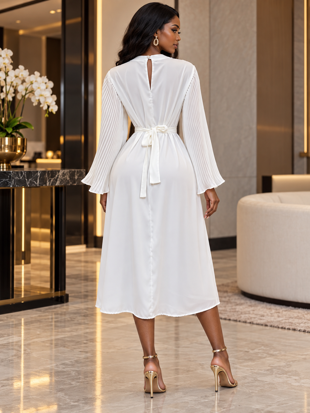 The Celine Pleated Sleeve Midi Dress