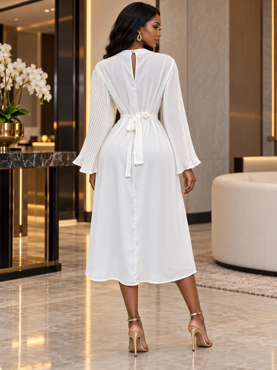 The Celine Pleated Sleeve Midi Dress