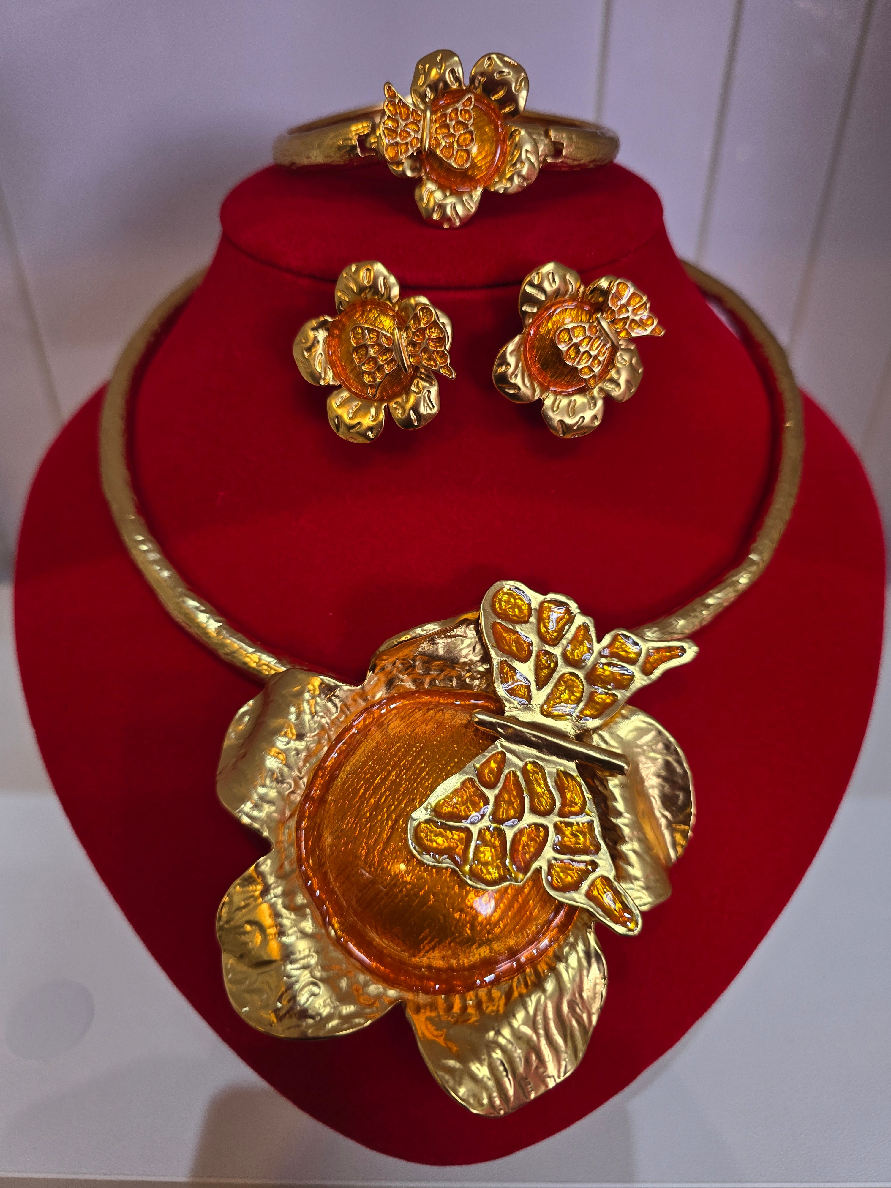 Gold & Orange Butterfly Bloom Jewellery Set