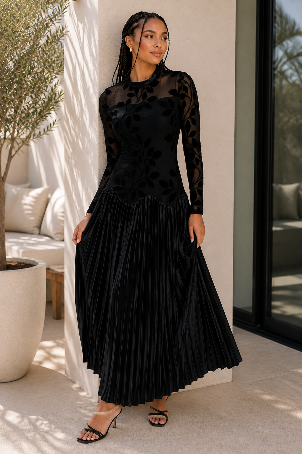 The Noirée Velvet Leaf Gown