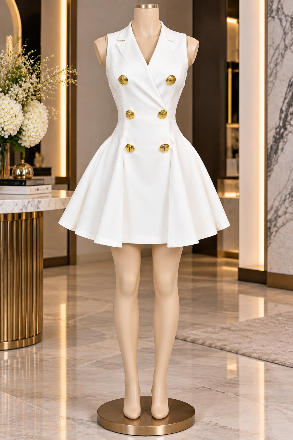 Amelia Gold-Button Mini Dress