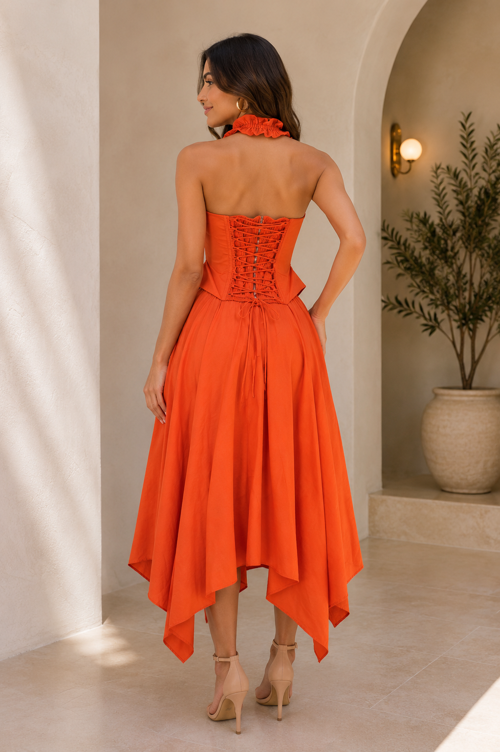 Radiant Ruched Handkerchief Hem Dress