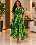 Verdant Bloom Belted Maxi Dress