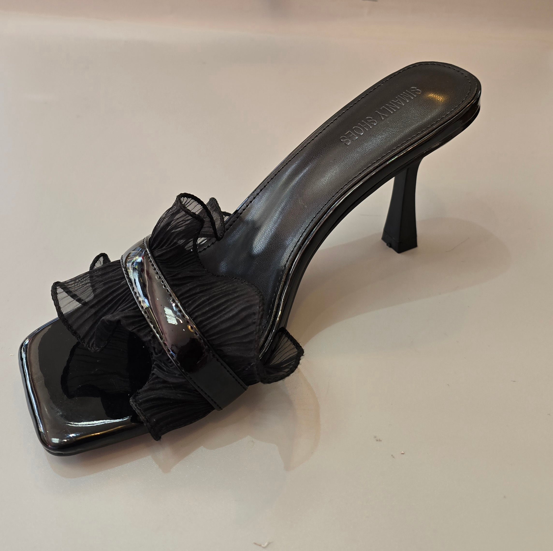 Elegant Ruffle Strap Heeled Mules